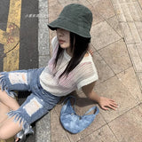 Qfdian All Match Drawstring Pleated Shoulder Shoulder Underarm Bag Streetwear Vintage Office Lady Ins Handbags Hobo Bags Y2k Aesthetic