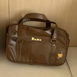 Qfdian Pu Leather Girls All Match Top-Handle Bags Preppy Sweet Y2k Women Jk Bag Japanese Kawaii Cute Embroidery Handbags Streetwear