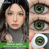 Qfdian 1Pair Fashion Makeup Pampas Series Yearly Purple Contacts Green Eyes Color Lenses Beauty Pupils Eye Color Green Lenses