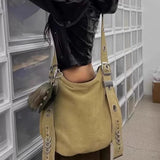 Qfdian  Vintage Punk Grunge Y2k Aesthetic Underarm Bag Korean High-capacity Fashion Casual Crossbody Bags Streetwear Shoulder Handbags
