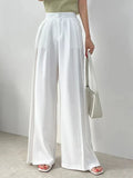 Qfdian  Stylish Women High Waist Casual Wide Leg Long Palazzo Pants Trousers Loose Casual Pants Office Ladies Elegant Long Pants Female