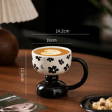 Qfdian  Retro Ceramic Mug Hand Painted Tall Coffee Cup with Handle Mug Milk Oatmeal Ice Cream Water Cup Kitchen Accessory Drinkware Gift