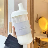 Qfdian  500/850ML Cute Pearl Milk Tea Straw Plastic Water Bottle With Cup Cover Women Large Capacity Juice Boba Milk Tea Cup Drop-proof