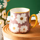 Qfdian  ceramic mug, hand drawn style water cup, 16oz/480ml breakfast cereal coffee cup