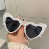 Qfdian  One-piece Set of Heart-shaped Pearl Y2K Retro Heart-shaped Glasses (women's Style) for Birthday Parties