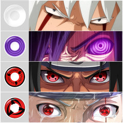 Qfdian（0~-6.00）Cosplay Contact Prescription Lenses White Out Mangekyou Sharingan Eye Contacts with Diopters for Myopia Anime Accessori