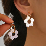 Qfdian Minimalist Acrylic Hollow Floral Earrings Unique Versatile Women Gift Accessories