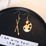 Qfdian  Earrings Paintbrush Palette Asymmetrical Vintage Artistic Post Lightweight Unique for Creative Daily Party Gift Women