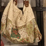 Qfdian Patchwork Lace Flower Print Shoulder Bags Vintage All Match Harajuku Women's Handbags Fashion Y2k Aesthetic Casual Underarm Bag