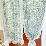 Qfdian  Retro Ruffled Gauze Curtains for Living Room Partition Window Screen Floral Door Background Cover Decorative Drapes