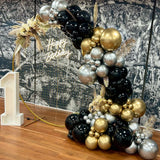 Qfdian  Black Gold Silver Balloon Garland Arch Kit Metallic Gold Chrome Silver Balloons Graduation Birthday Party Decorations New Year