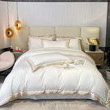 Qfdian Premium 1000TC Egyptian Cotton Luxury Gold Embroidery Hotel Style Bedding Set Duvet Cover Flat/Fitted Bed Sheet Pillowcases 4Pcs