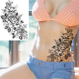 Qfdian  Realistic Sexy Peony Tattoos Temporary Women Adult Flower Arm Tattoos Sticker Waterproof Fake Floral Bloosom Body Leg Art Tatoos