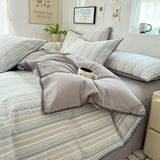 Qfdian  Nordic Bedding Set Striped Duvet Cover Set 100% Cotton Soft Flat Sheet Single Twin Size Double Bed Sheet Set For Bedroom Decor
