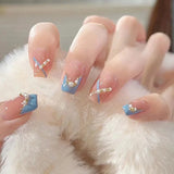 Qfdian 24Pcs Wearable Coffin Fake Nail Tips with Butterfly Camellia Designs Red Long Ballerina False Nails Press on Nails Art Manicure