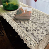 Qfdian  Light Luxury Polyester Cotton Hollow Tablecloth for Diningroom Study Table Flag TV Cabinet Dust Cover Solid Color Pastoral Style