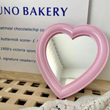 Qfdian  Cute Heart-shaped Makeup Mirror Room Decoration Wall Mounted Desktop Vanity Mirror Set Up Props for Photography Home Decoration