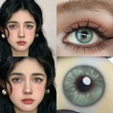 Qfdian 1Pair Green Colour Contacts Lenses Natural Blue Gray Eye Myopia Lenses Beauty Pupil Brown Lenses Makeup