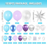 Qfdian  133pcs Blue Purple White Balloons Arch Garland Kit,for Birthday Baby Showers Wedding Graduation Celebration Anniversary Decor