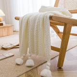 Qfdian  Nordic Blankets for Bed Sofa Couch Chunky Knit Bedspread Knitted Throw Blanket with Tassel Plain Color Waffle Embossed Blanket