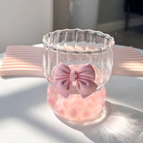 Qfdian Clear Glass Coffee Mug Bow Decoration Water Cup Delicate Striped Glass Breakfast Milk Oatmeal Mug Afternoon Tea Flower Tea Cup
