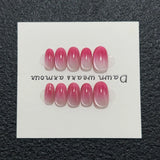 Qfdian 10pcs Handmade Short Oval Pink Gradient Cat Eye Press on Nails Detachable High Quality Simple False Nails Wearable Nail Tips Art