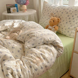 Qfdian  Bedding Set Double Layered Yarn INS Girls Mushroom Soft Washed Cotton Bed Sheet Queen King Size Duvet Set Pillowcase Bed Sheet