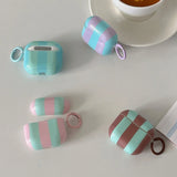 Qfdian Cute Blue Stripe Imd Silicone Earphone Case With Keychain For Apple AirPods 1 2 3 4 Pro 2 Bluetooth Headphone Protection Cover