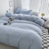 Qfdian Solid Bed Linen Cotton Bedding Set with Sheet Duvet Cover Pillowcase Single Couple Bedsheet King Queen Double Twin Size
