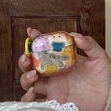 Qfdian Retro graffiti oil painting cute cat headphone case for airpods 4 tpu soft protection cover for airpods 2 3 pro 2 earphone shell