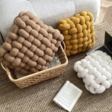 Qfdian  Lamb Wool Cushion Square Hand Woven Solid Color Simple Chair Sofa Bedroom Living Room Cushion Home Decoration Bay Window Cushion