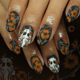 Qfdian  24Pc Halloween False Nails with Almond Head Designs Cute Clown Fake Nails French Full Cover Manicure Press on Nail Tips for Girl