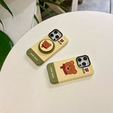 Qfdian Cartoon winter bear cute phone case for iphone 15pro 14promax 13promax 16 14 13 15 pro max magnetic stand holder ins fundas
