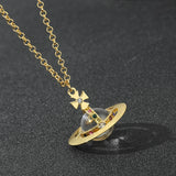 Fashion Trendy Glass Saturn Planet Pendant Necklace for Women Teen Girls Jewelry Accessories Gifts for Friends