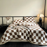 Qfdian  Checkerboard Grade A Half-sides Fleece Keep Warm Blanket Autumn Winter Warmth Throw Blankets for Sofa Napping Shawl Blanket Cozy