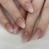 Qfdian  24Pcs Mid-length Almond Ballet False Nails Simple Cat Eye Design Press on Fake Nail Wearable Full Cover Nail Tips Manicure Tools