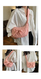 Qfdian Women Ins Casual Sweet Kawaii Bow Handbags Pleated Y2k Aesthetic Vintage Underarm Bag Fashion All Match Shoulder Crossbody Bags