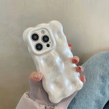 Qfdian Pearl White Bubble Wave Curly Edge Case For 16 13 14 12 11 15 Plus Soft Silicone Glossy Phone Cover Shell