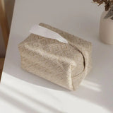 Qfdian Checkerboard Woven Tissue Box PU Leather Napkin Case Living Room Office Desktop Home Decoration Creative Paper Towel Cover