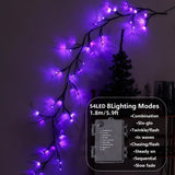 Qfdian  1pc 54 LED Halloween DIY Purple Rattan Lights Battery Powered with 8 Lighting Modes For Home Living Room Halloween Decoration