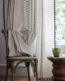 Qfdian Boho Window Curtains with Tassels Geometric Print Country Style Room Darkening Curtain Panel for Bedroom Living Room, 1 Piece