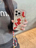 Qfdian 3D candied haws new year shiny fundas for iphone 15pro 16Pro 14promax 14 13 15 16 pro max 13pro 12 chain transparent phone case