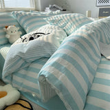 Qfdian Washed Cotton Double Yarn Crepe Striped Quilt Set 3-4 Pillowcase with Sheet Bedding Cover Supplies 200x230 220x240 Skin Friendly