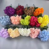 Qfdian  5 Heads Hydrangea Bouquet Silk Artificial Flowers for Party Wedding Living Room Decoration Accessories Home Decor Fake Flowers