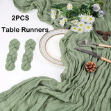 Qfdian  1/2Pcs Sage Green Cheesecloth Table Runner Rustic Boho Table Runners Sheer Gauze for Wedding Bridal Shower Birthday Party Decor