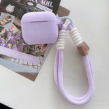 Qfdian Lavender Purple Matte Silicone Joined Earphone Case for AirPods Pro 2 with Anti Loss Rope for AirPods 1 2 3 4 Soft Funda Cover
