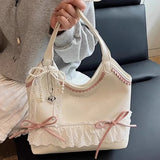 Qfdian New Women Chic Bow All Match Underarm Bag Fashion Casual All Match Underarm Bag Sweet Y2k Aesthetic Fairy Elegant Handbags