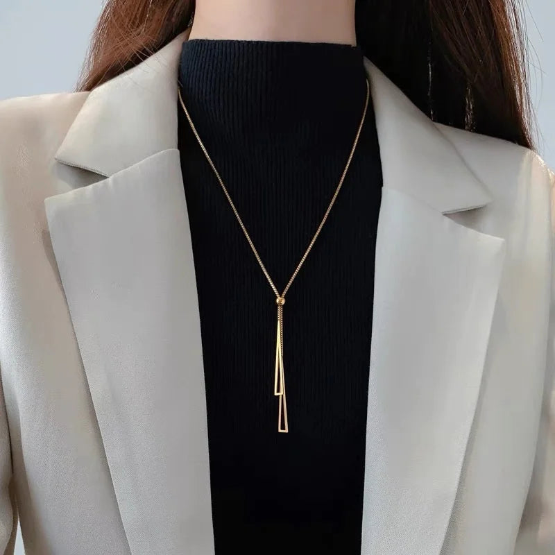 Popular Geometric Sweater Box Chain Female  Long Necklace For Women Adjustable Fine Jewelry Wedding Party Birthday Gift