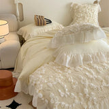 Qfdian Ins Style Korean Bedding Set Lace Seersucker 4pcs Bed Sheet Set Quilt Cover Solid Duvet Cover For Girl Spring Decor Home