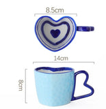 Qfdian  300ml Heart Shape Ceramic Mugs Creative Oatmeal Breakfast Mug Drinkware Set Kitchen with Heart Shape Handle Lovely Festival Gift